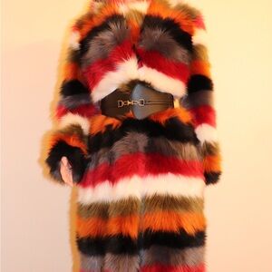 Vibrant Striped Faux Fur Teddy Jacket